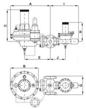 Габаритная схема регулятора давления газа 131-BV GasTeh